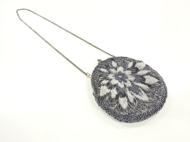 アンティーク　ビーズ花模様バッグ